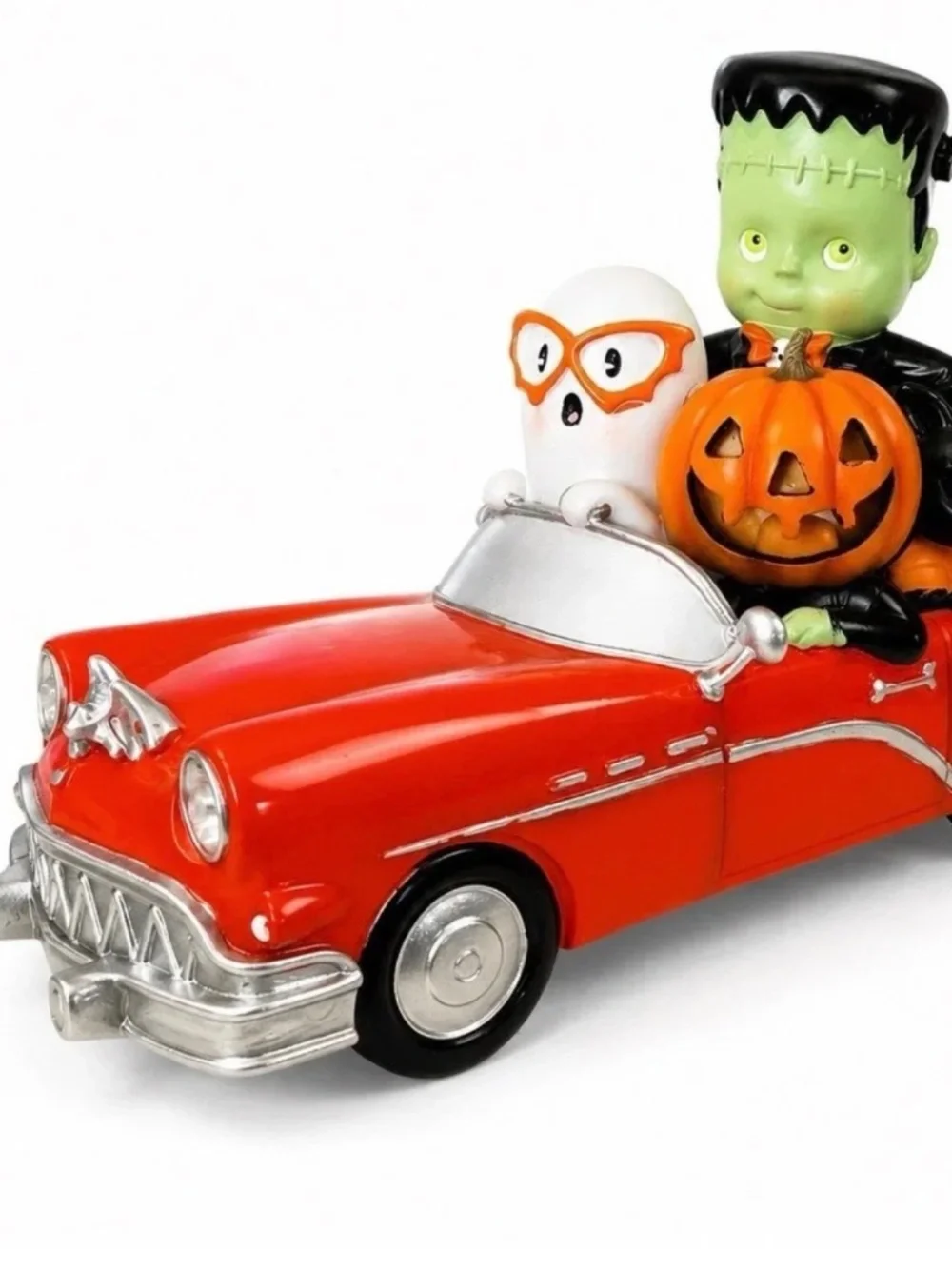 Ghoulish Lighted Halloween Frankenstein In Retro Orange Car Ghost Pumpkin Figure